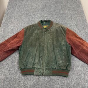 Vintage Global Identity G-III Jacket Mens XL Green Red Suede Bomber 90s Style
